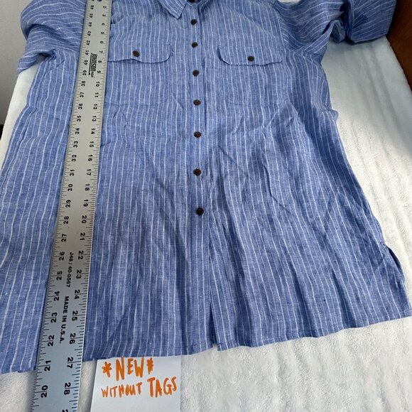 Lands' End Womens Blue Striped Linen Long Sleeve Shirt MP Roll-Tab Sleeve NWOT - Picture 7 of 7